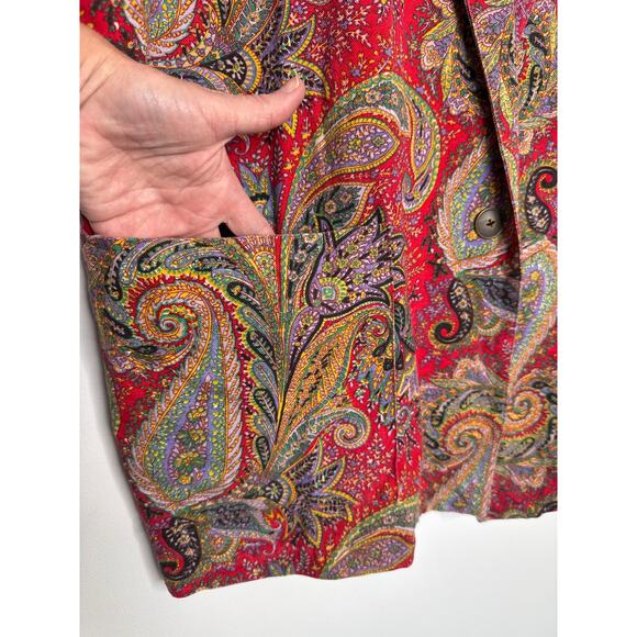 Vintage 80’s Baby O Paris Red Paisley Tapestry Blazer Coat Boho Chic medium - Picture 7 of 13